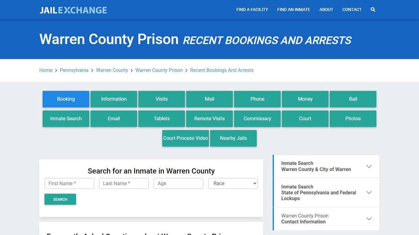 Warren County Prison Recent Bookings And Arrests - Jail Exchange