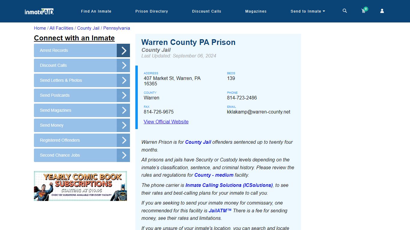 Warren County PA Prison - Inmate Locator